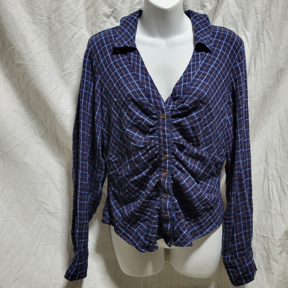 Anthropologie Pilcro NWT Ruched Button Down Shirt Size S $118 MSRP Keaton Plaid